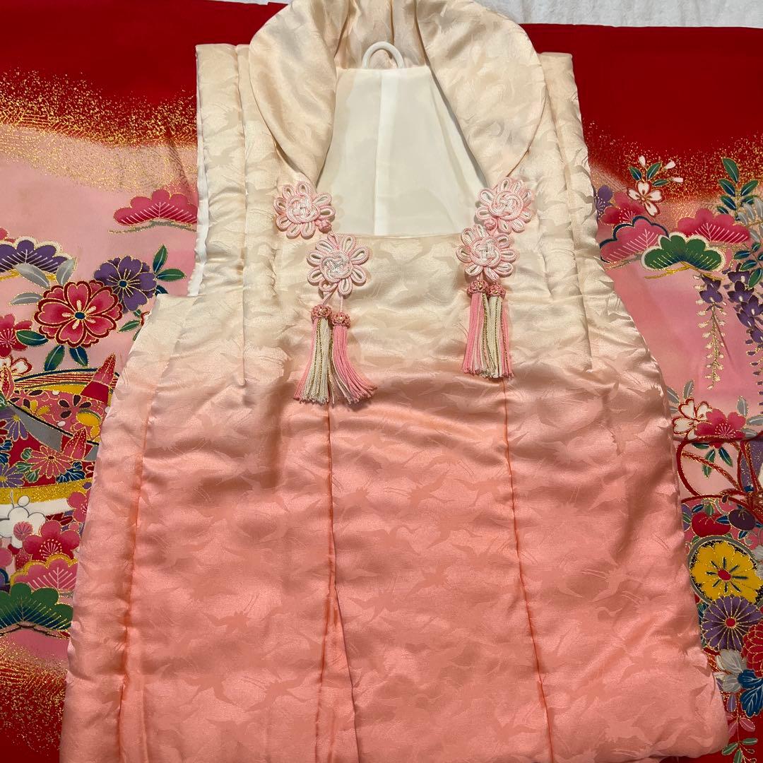 七五三　3歳　正絹　着物セット　赤　ピンク　アンティーク　被布