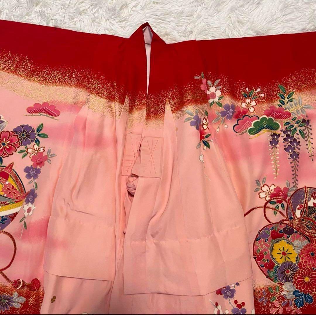 七五三　3歳　正絹　着物セット　赤　ピンク　アンティーク　被布