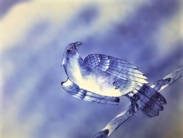 古伊万里 染付 富士に鷹 大皿 ベロ藍 40.5cm 骨董 古美術