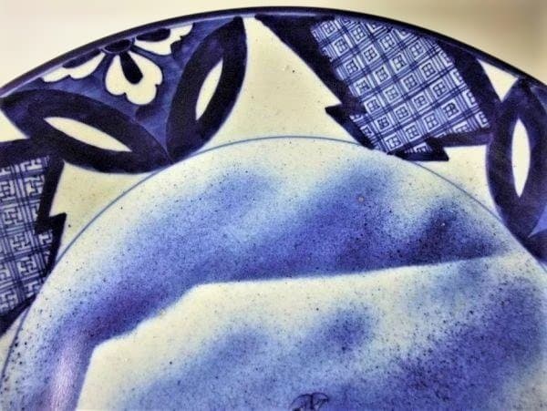 古伊万里 染付 富士に鷹 大皿 ベロ藍 40.5cm 骨董 古美術