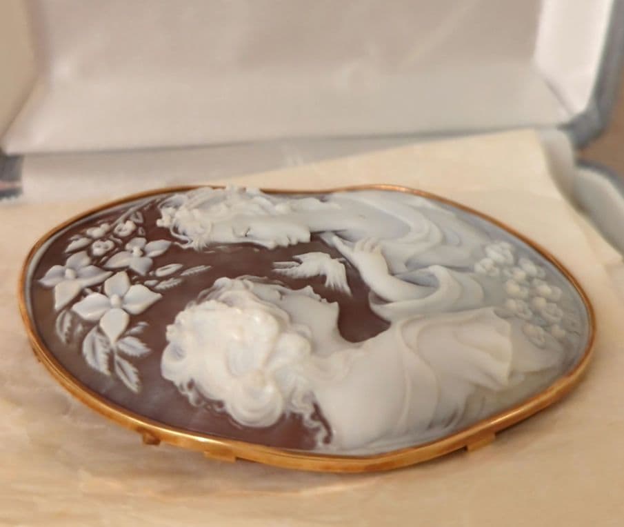 K18 シェルカメオ 大型 ブローチ ペンダント兼用 彫刻美 ヴィンテージ