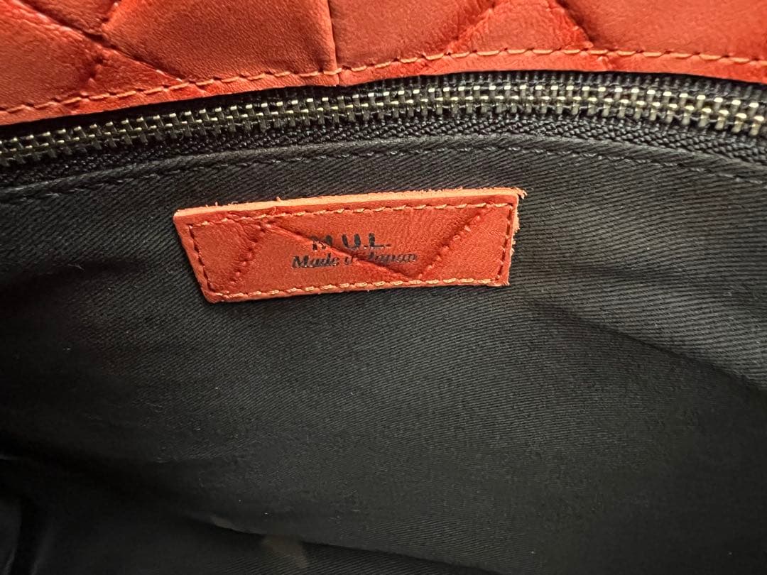 MUL 本革　限定カラーオレンジ　キルティング ハンドバッグ