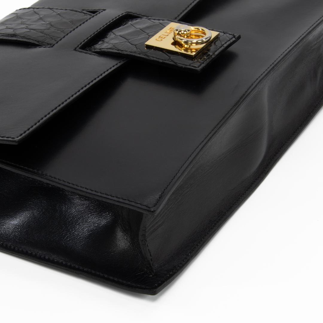 本物 セリーヌ ショルダーバッグ レディース クロコ型押し 黒 斜め掛け ロゴ