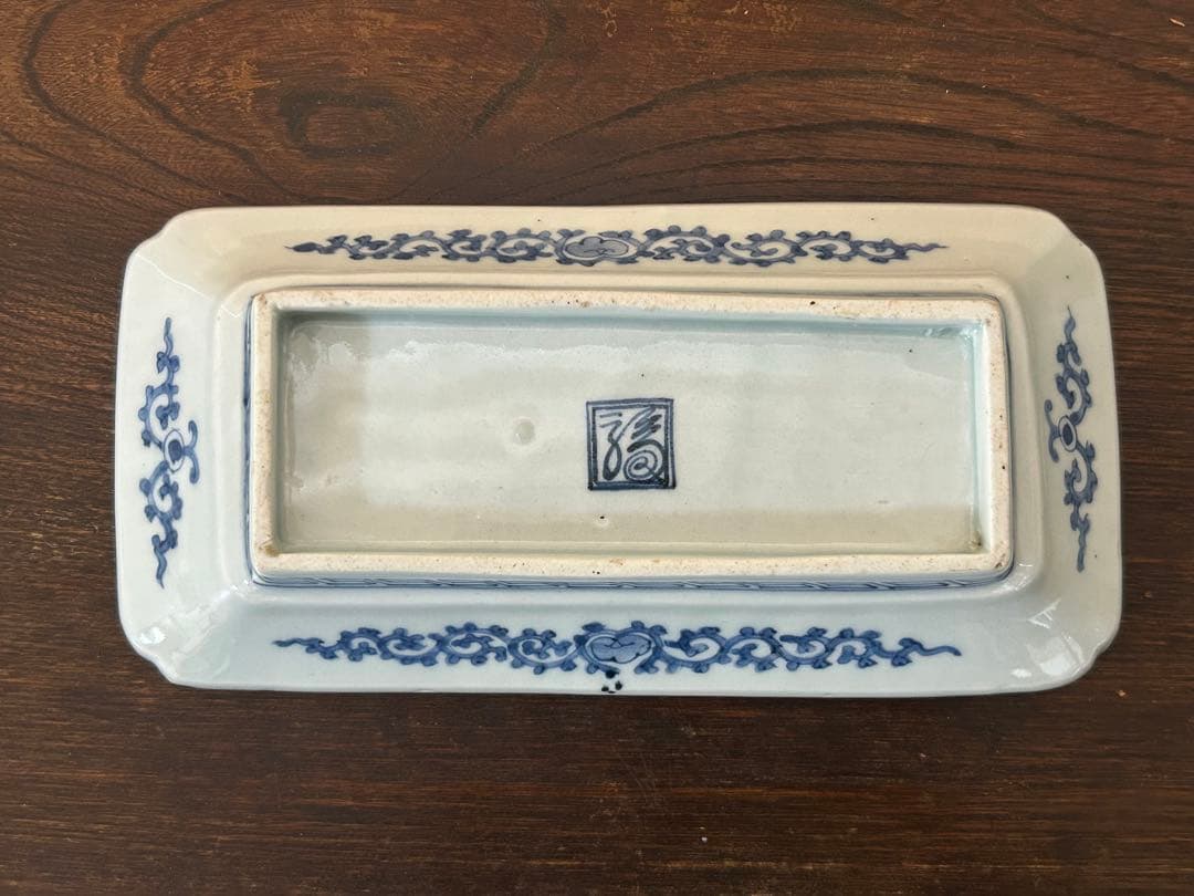 古伊万里　染付　蛸唐草松梅文長皿　江戸中期　❸ (小さなキズ、スレ有)