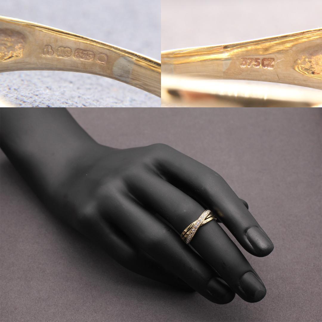 【アンティーク】連結三連リング（9K）14号【J27346】