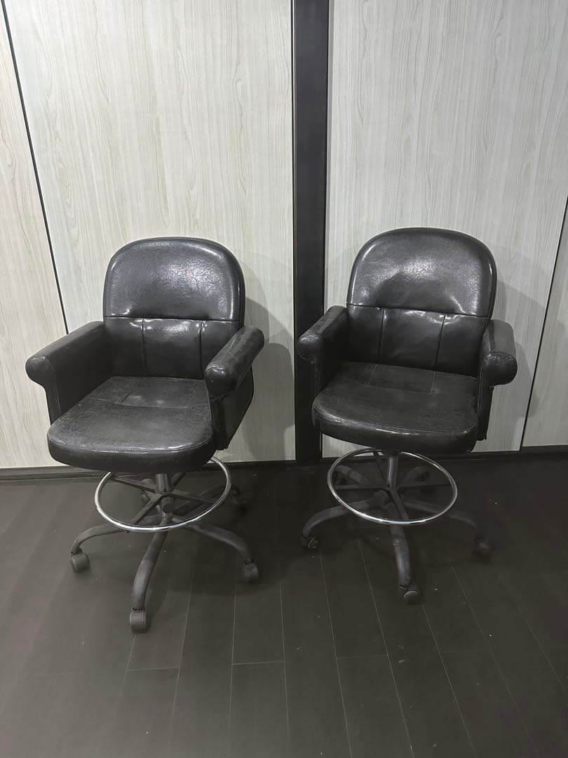 高級　レトロ　ブラック　レザー　チェア バー　ゲーミング　オフィス　椅子　昇降2