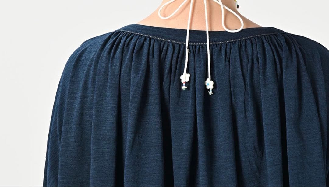 45R45rpm スーピマ天竺のギャザーブラウス(インディゴ)