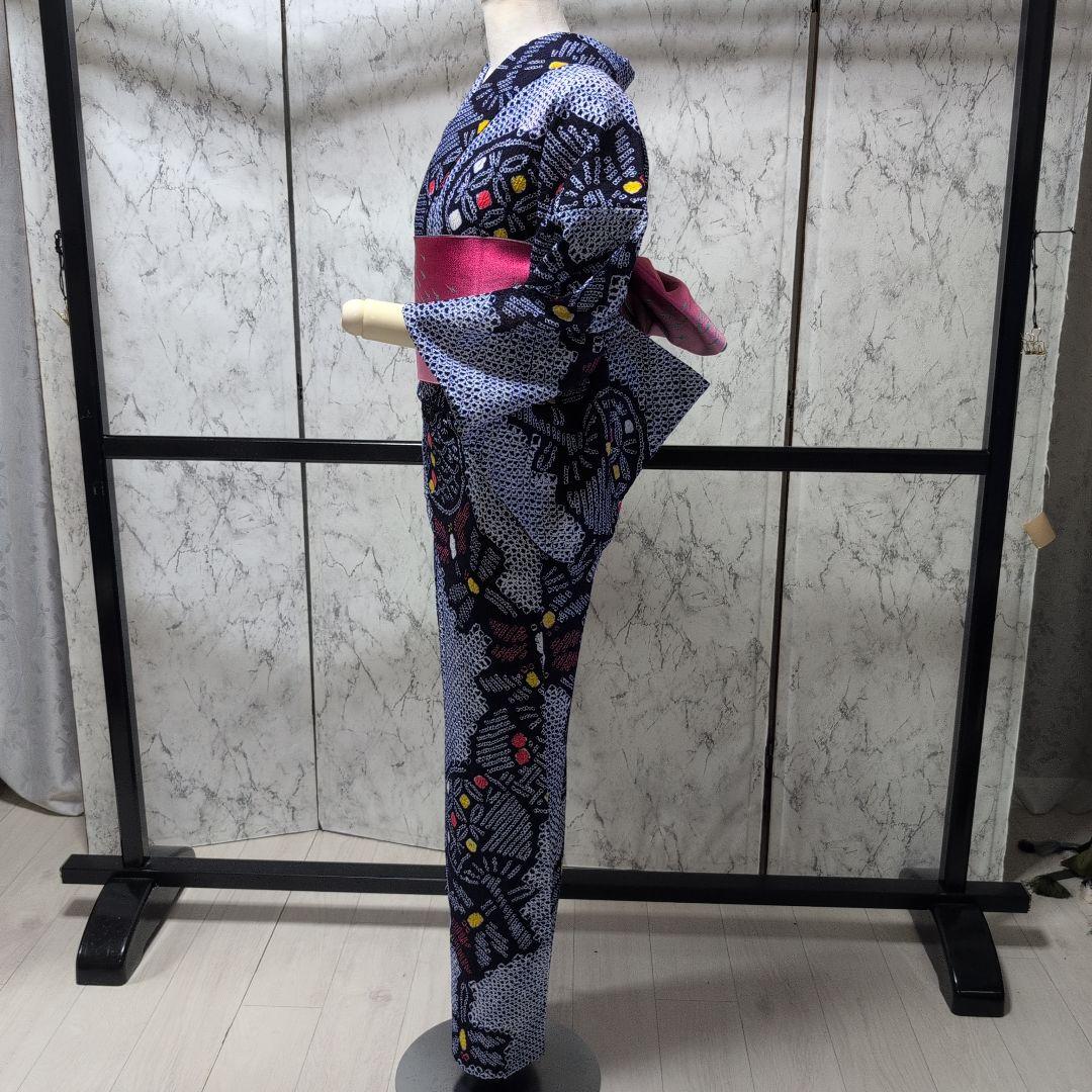 【有松絞り】赤とんぼ、うちわ柄、帯めだか♡ 居敷き当て、肩当て有り