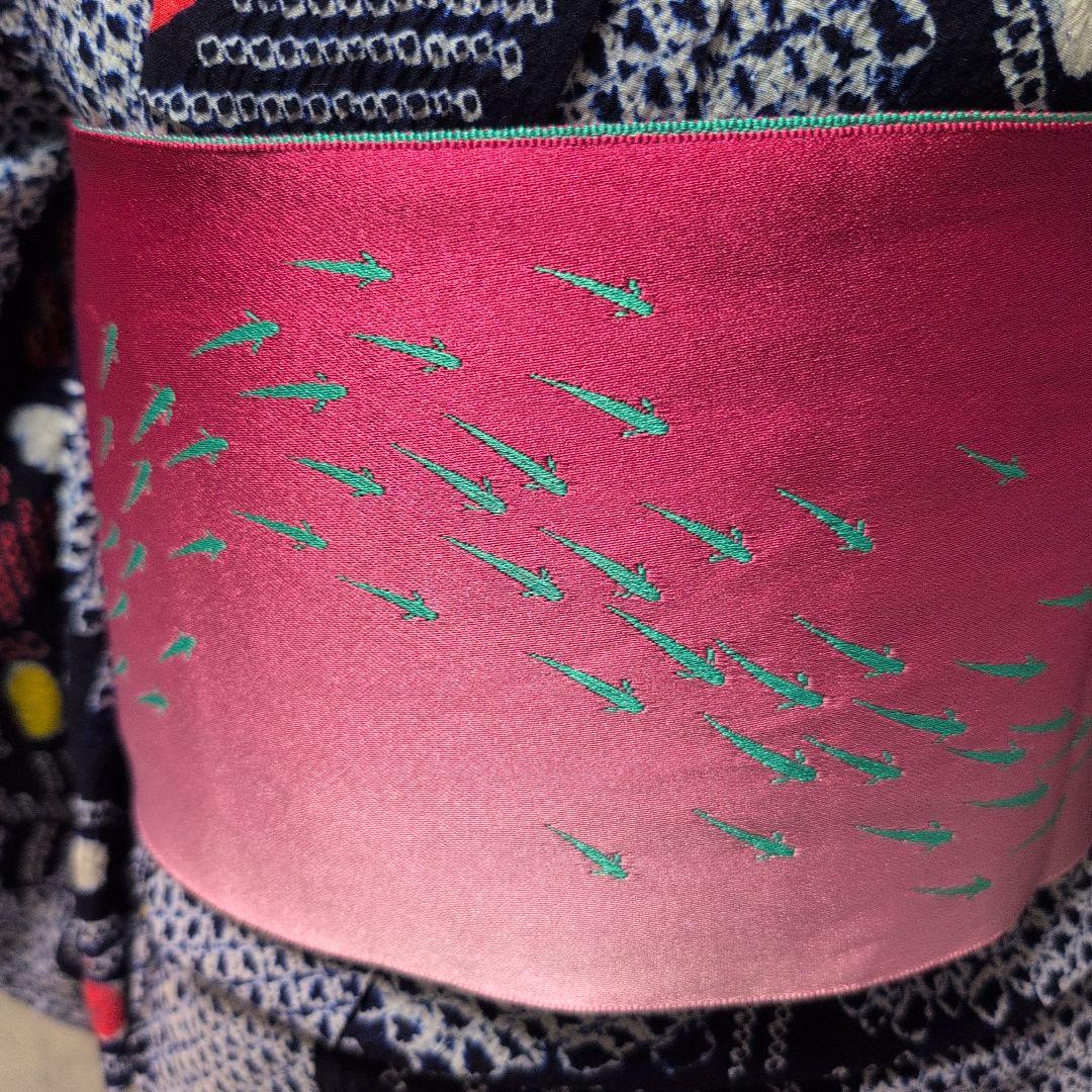 【有松絞り】赤とんぼ、うちわ柄、帯めだか♡ 居敷き当て、肩当て有り