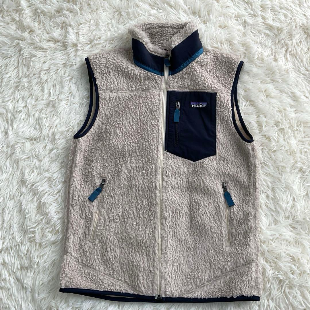 パタゴニア レトロ ベスト Sサイズ フリース ベージュxネイビー