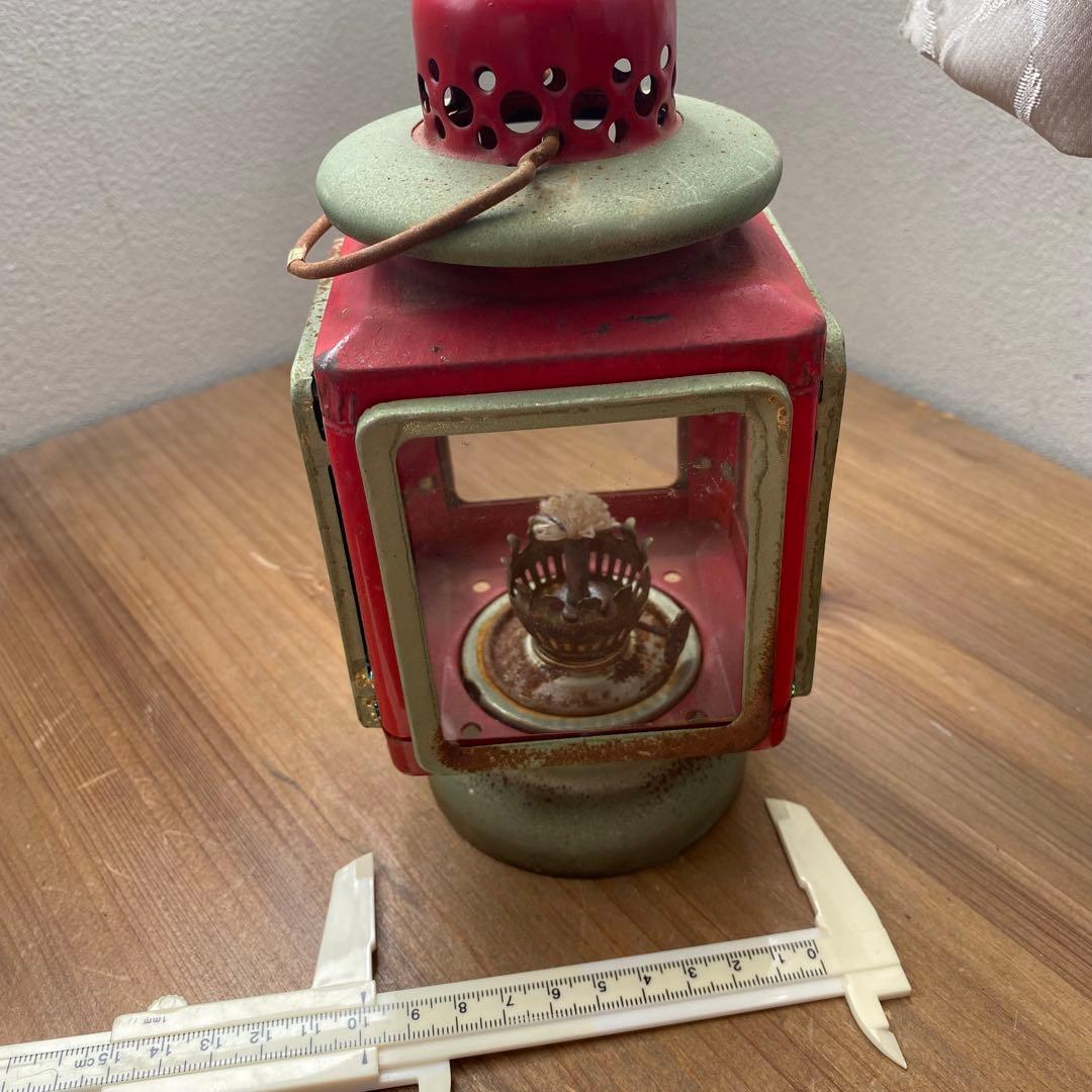 レア　オイルランプ　ランタン　カンテラ　ハリケーン　赤　ビンテージ　四角