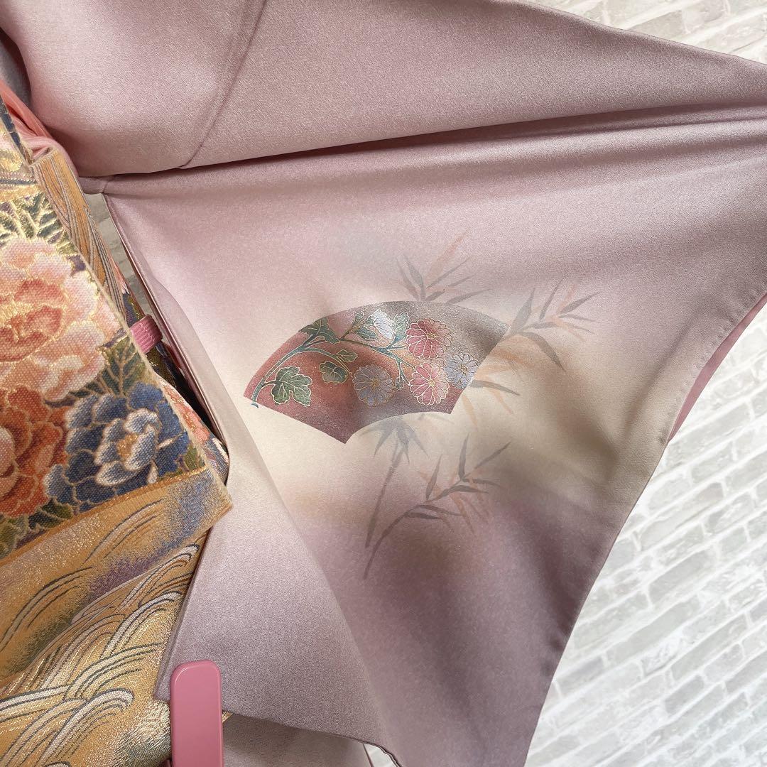 訪問着　フルセット　扇子　螺鈿加工　花々　金彩加工　入学式　卒業式　着物　Q5