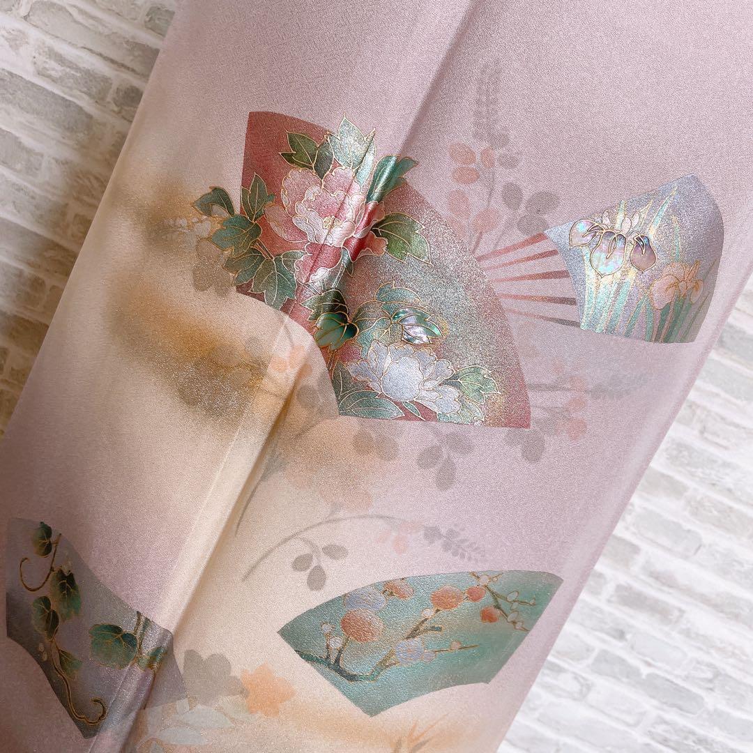 訪問着　フルセット　扇子　螺鈿加工　花々　金彩加工　入学式　卒業式　着物　Q5