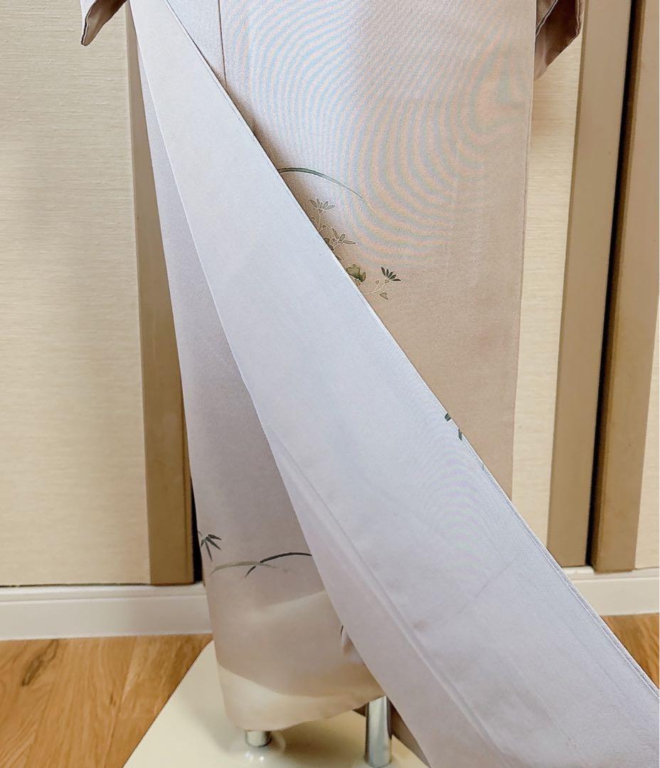 正絹　付け下げ　フルセット　裄65 卒業式　入学式　お宮参　袋帯 S グレー　白