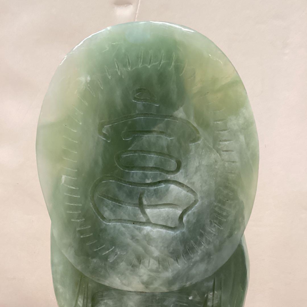 翡翠 神像 約24cm 木製台座付き