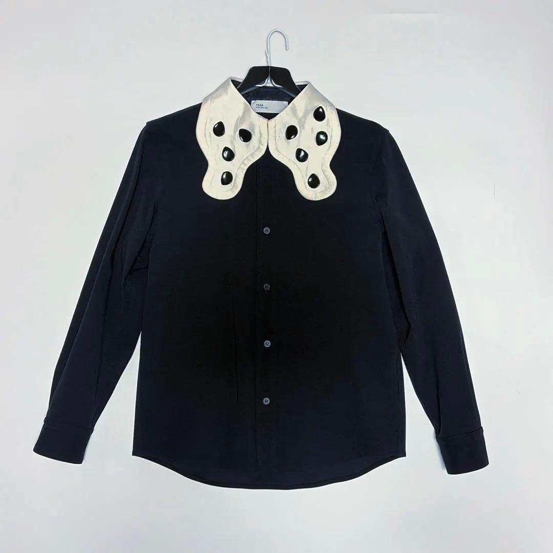 TOGA トーガ デザインシャツ 黒×白 ビッグカラー クリーニング済み