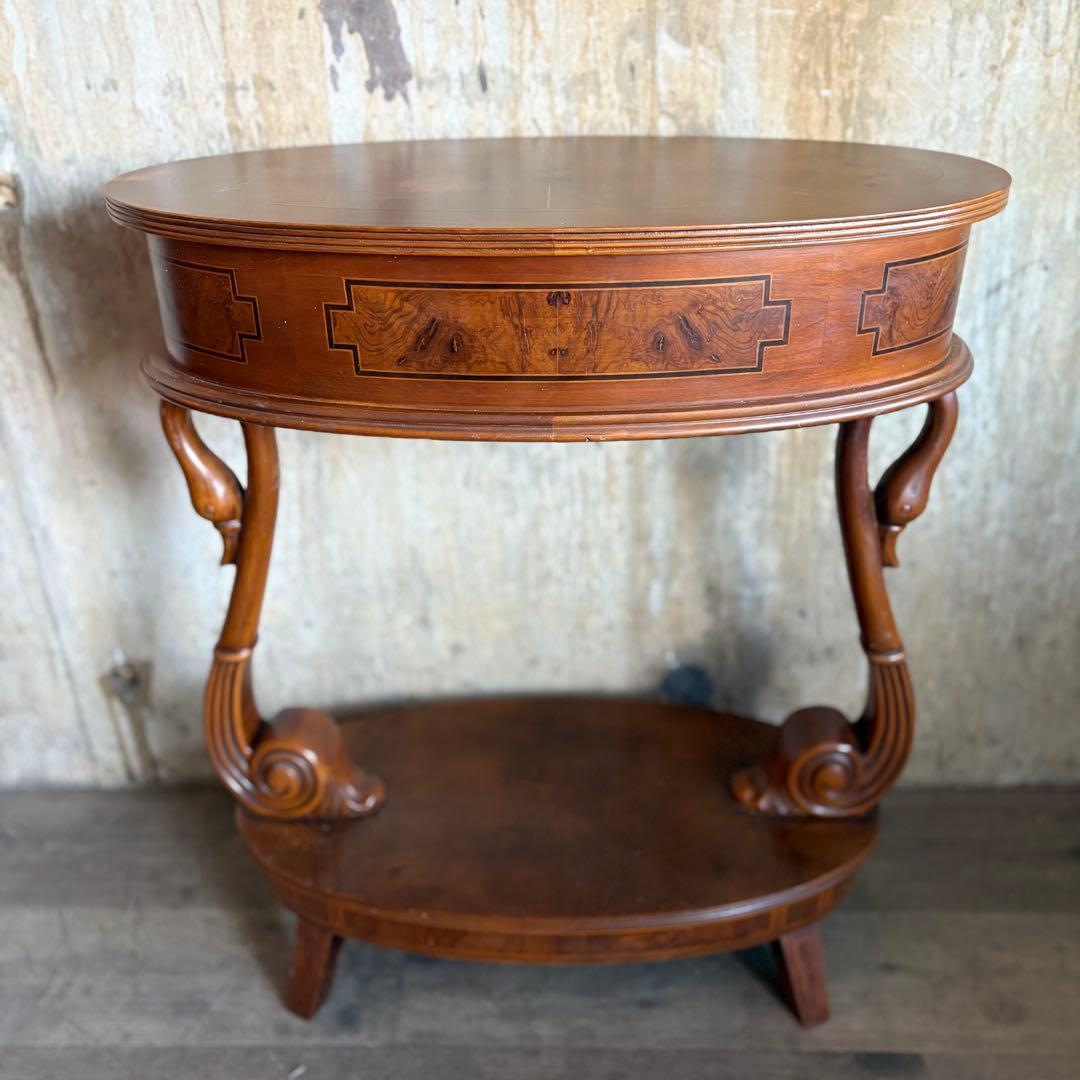 英国　白鳥モチーフ　オーバルコンソール　ウォルナット