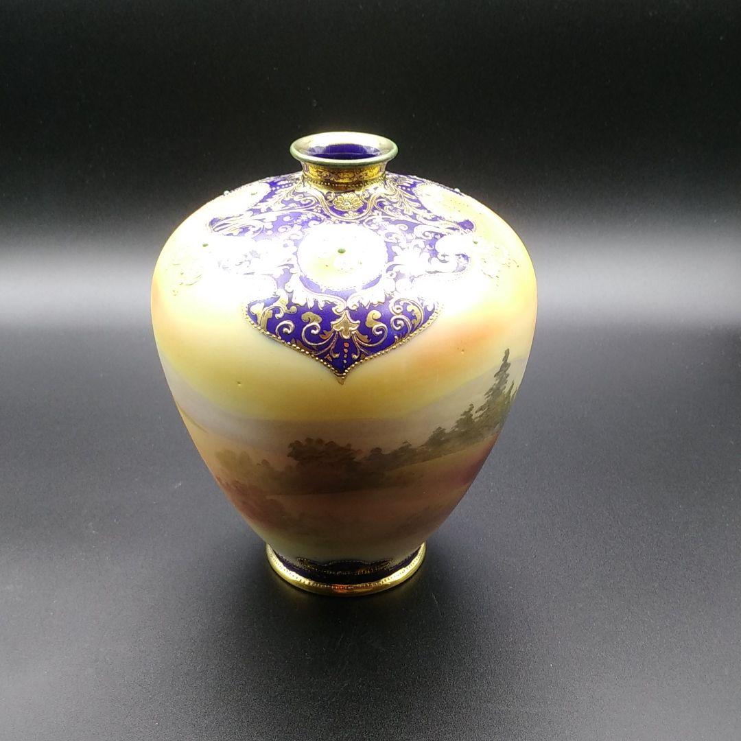 オールドノリタケ カントリーロード コバルト 金盛りジュール花瓶 メイプルリーフ