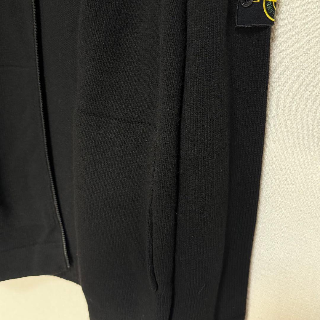 STONE  フード付ニット ジップアップ ブラック　XXL