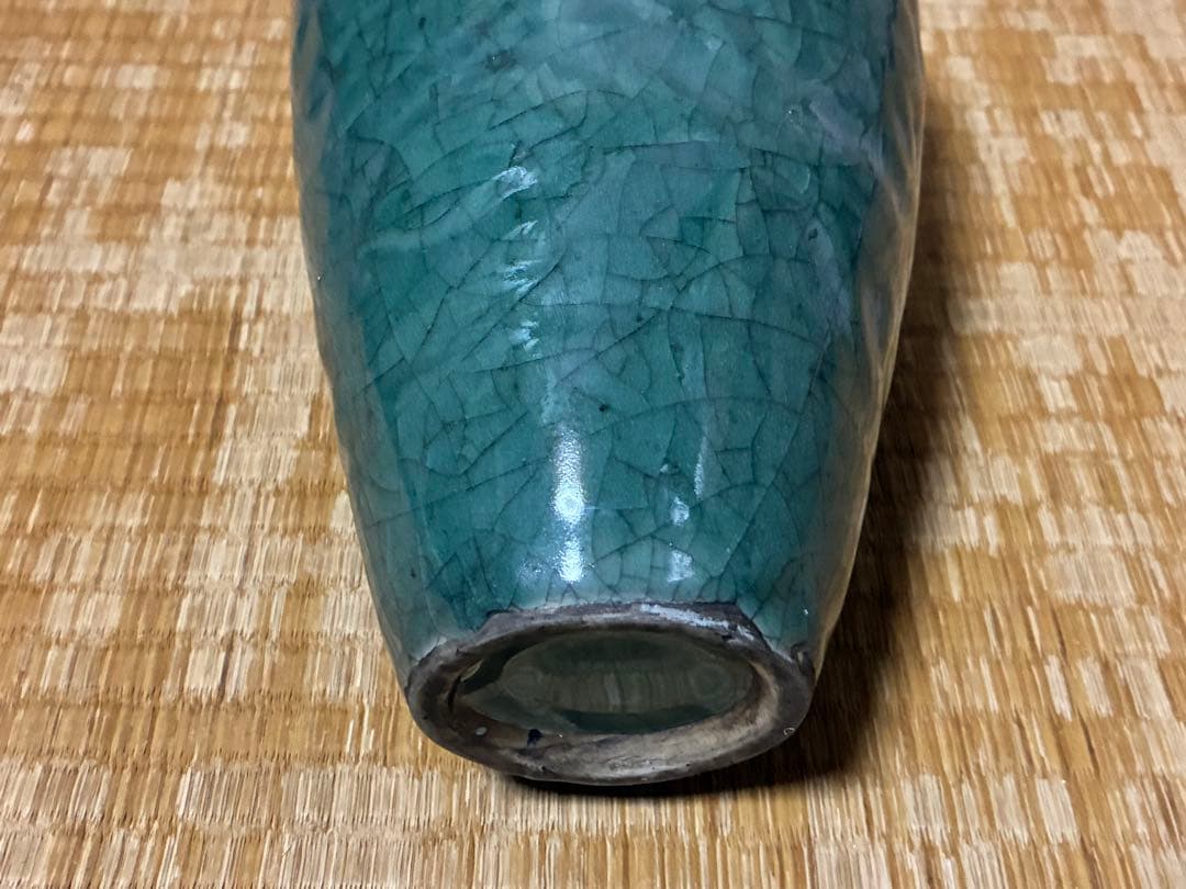 中国 高麗 朝鮮 青緑色 貫入 壺 花入 唐物