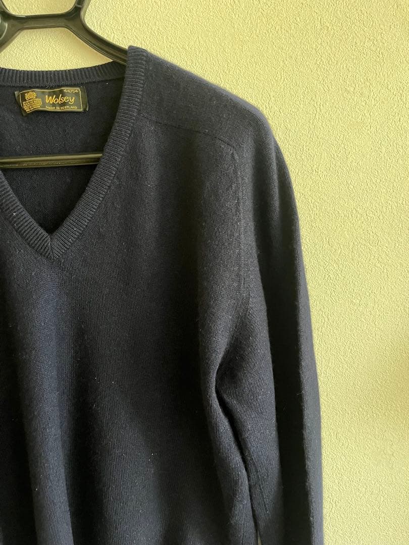 80s スコットランド製　Wolsey カシミヤ Vネック ニット