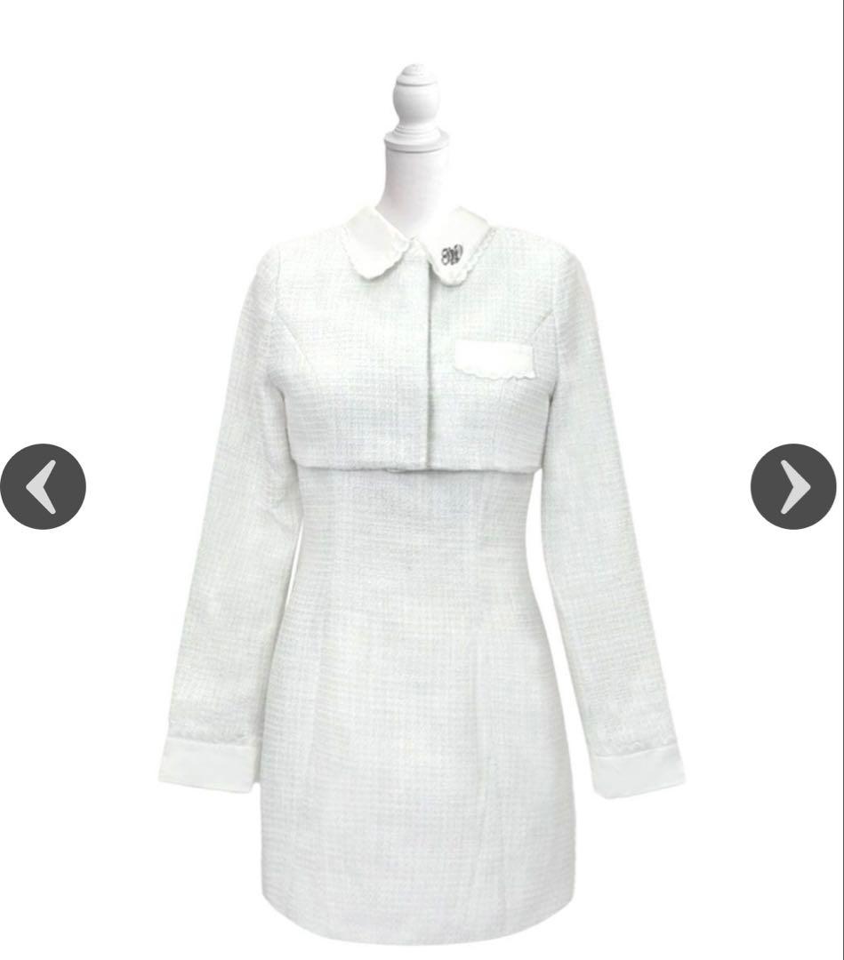 HONEYMEW ハニーミュウ ツイードアンサンブルワンピース　ホワイト