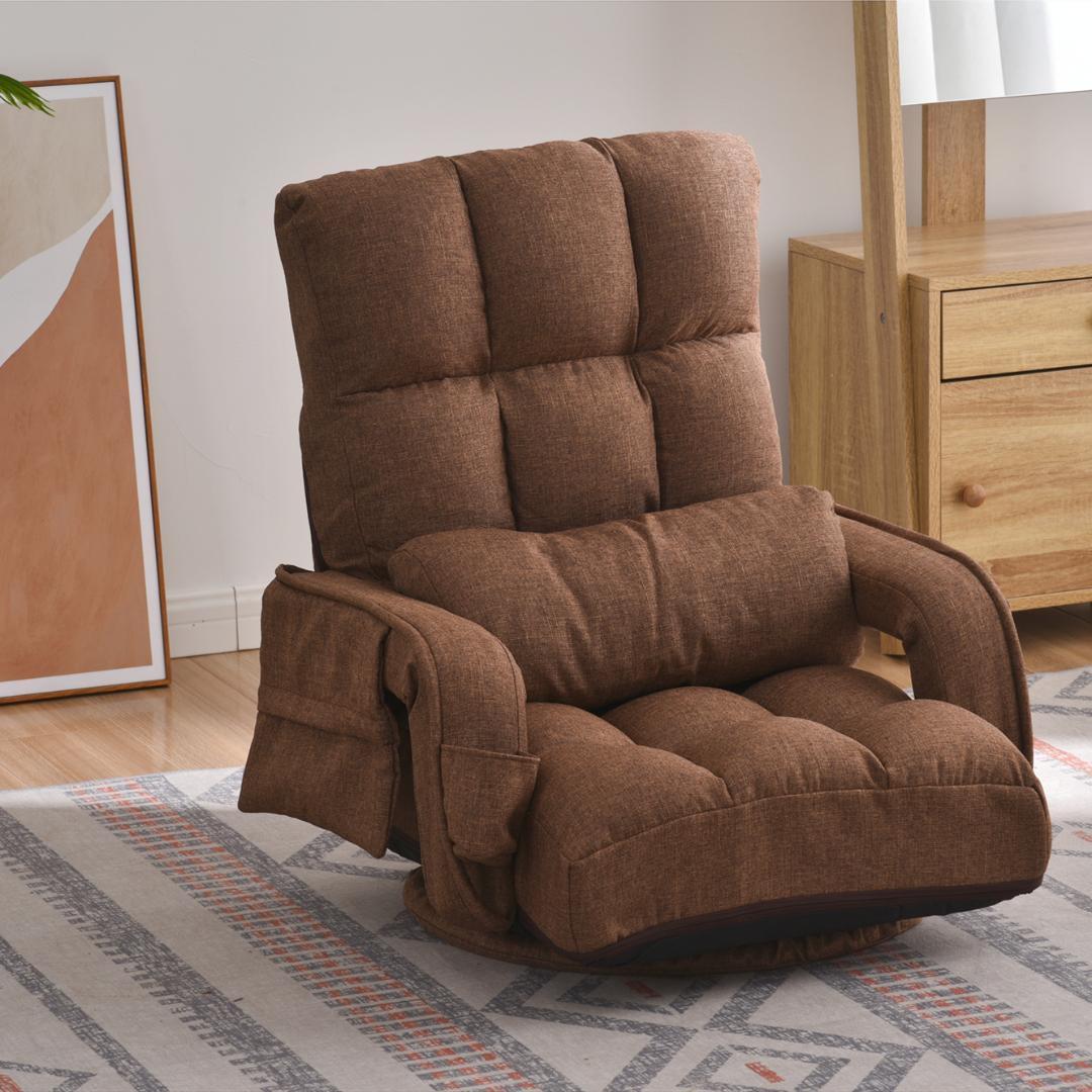 回転式座椅子肘掛けハイバック座いすリクライニング1人掛けソファー【ブラウン】