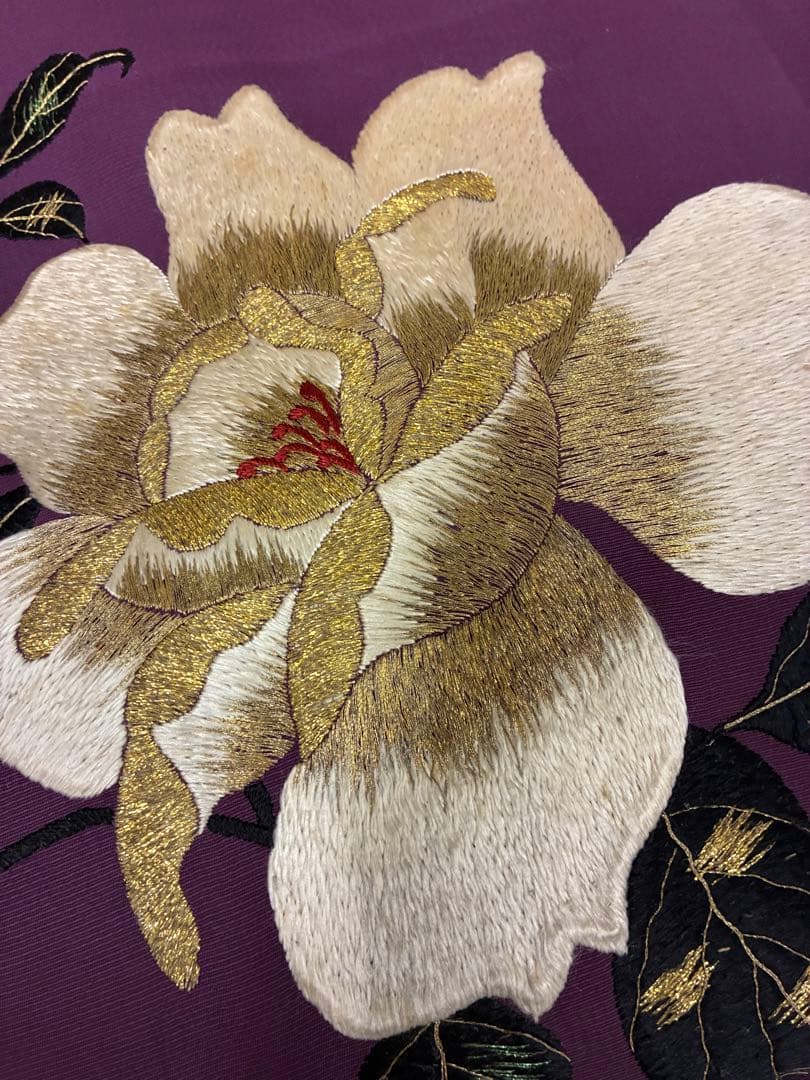 アンティーク　刺繍の名古屋帯　花柄模様　着物　レトロ　大正ロマン