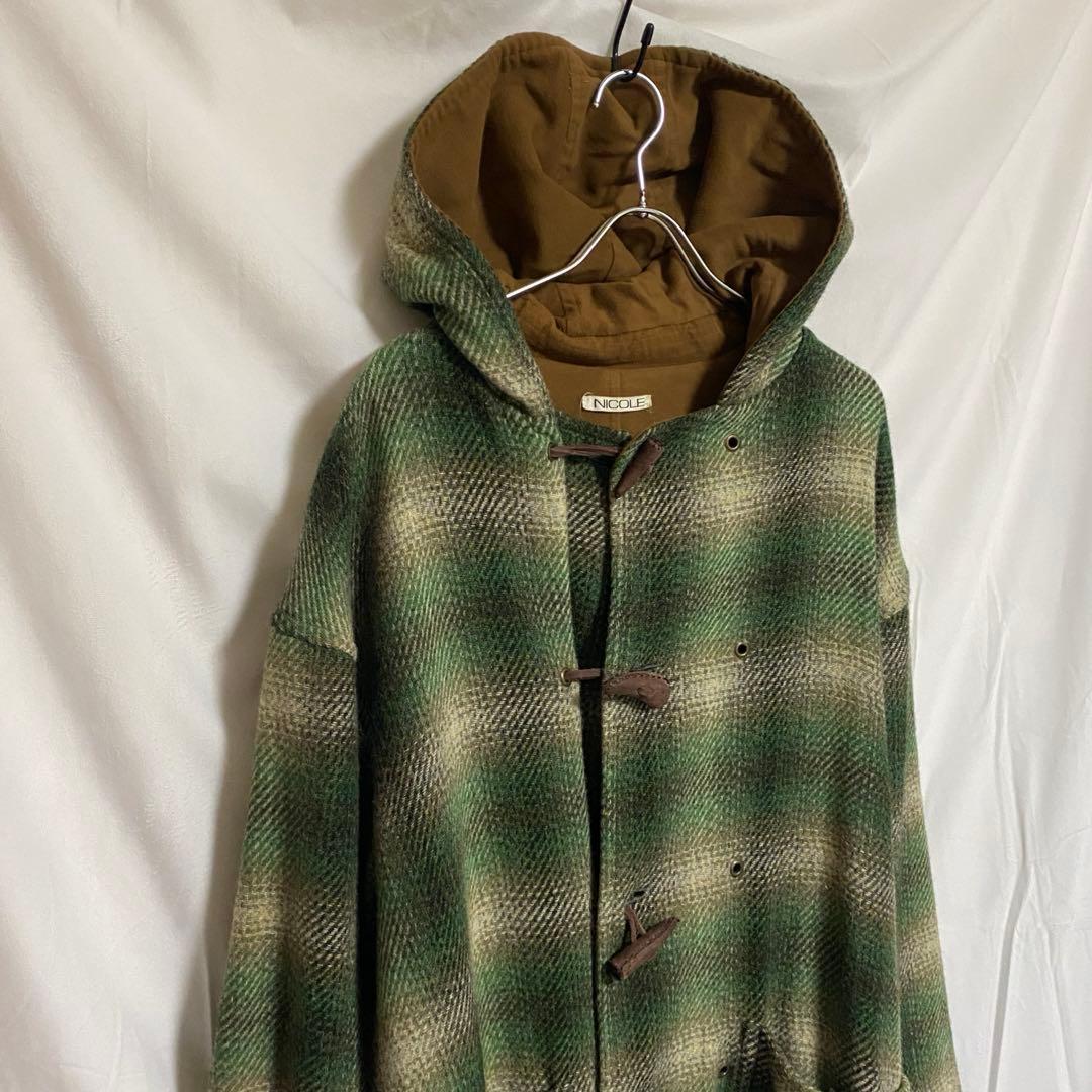 80-90s NICOLE ダッフルコート オンブレチェック 緑 古着 M