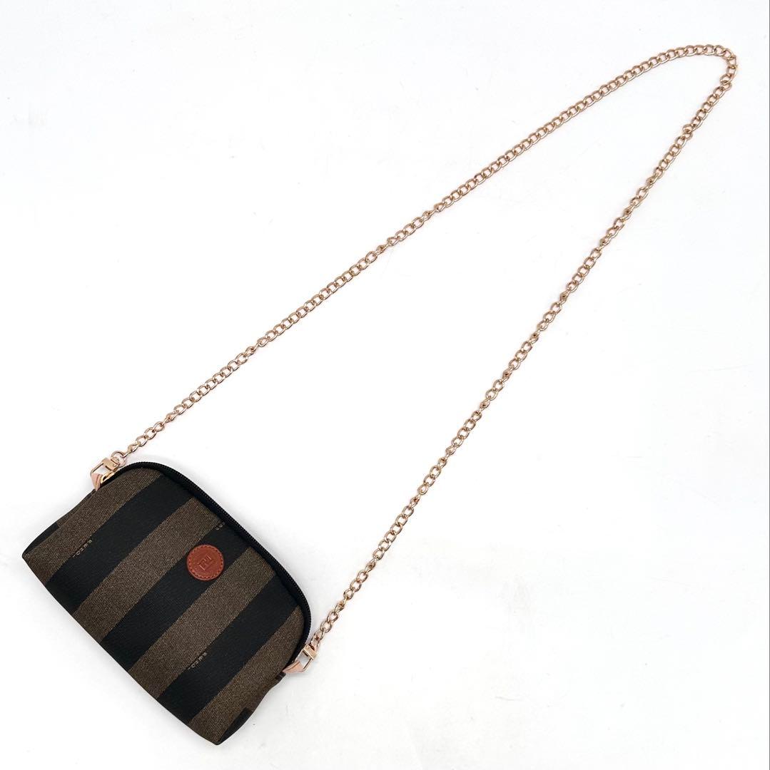 【未使用級】FENDI ショルダーバッグ ペカン チェーン PVC カーキ×黒