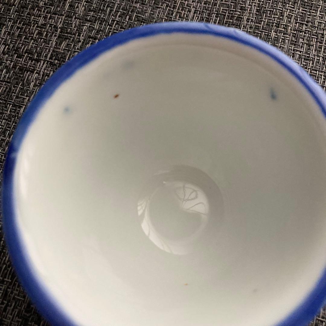 骨董　煎茶碗　手描き染付　茶器　鯉柄　湯のみ　4客セット