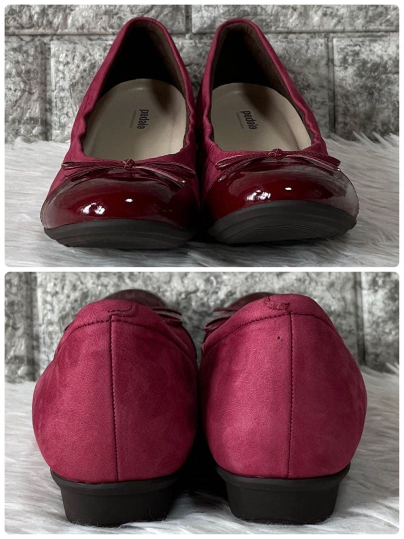 【新品未使用】ペダラ　エナメル　スエード　ローヒールパンプス　バレエシューズ