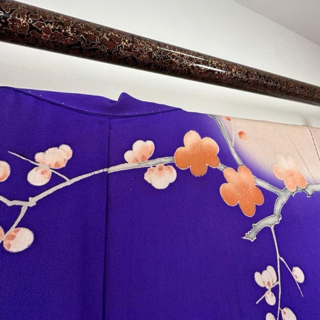 アンティーク　袷　絹　着物　訪問着　青紫　紫　168 トールサイズ