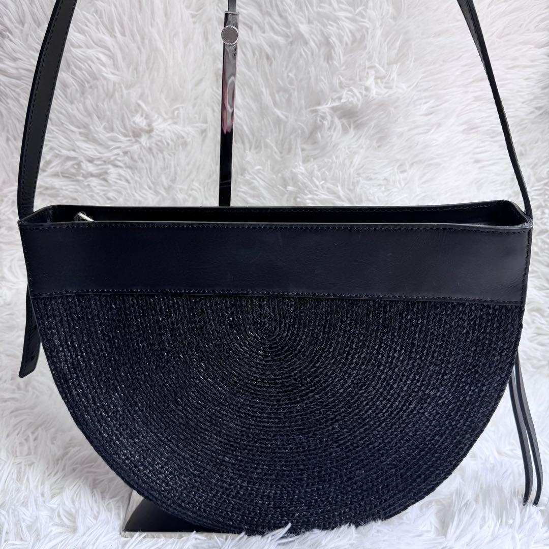 【美品】ヘレンカミンスキー ラフィア かごバッグ レザー 半月 ショルダーバッグ