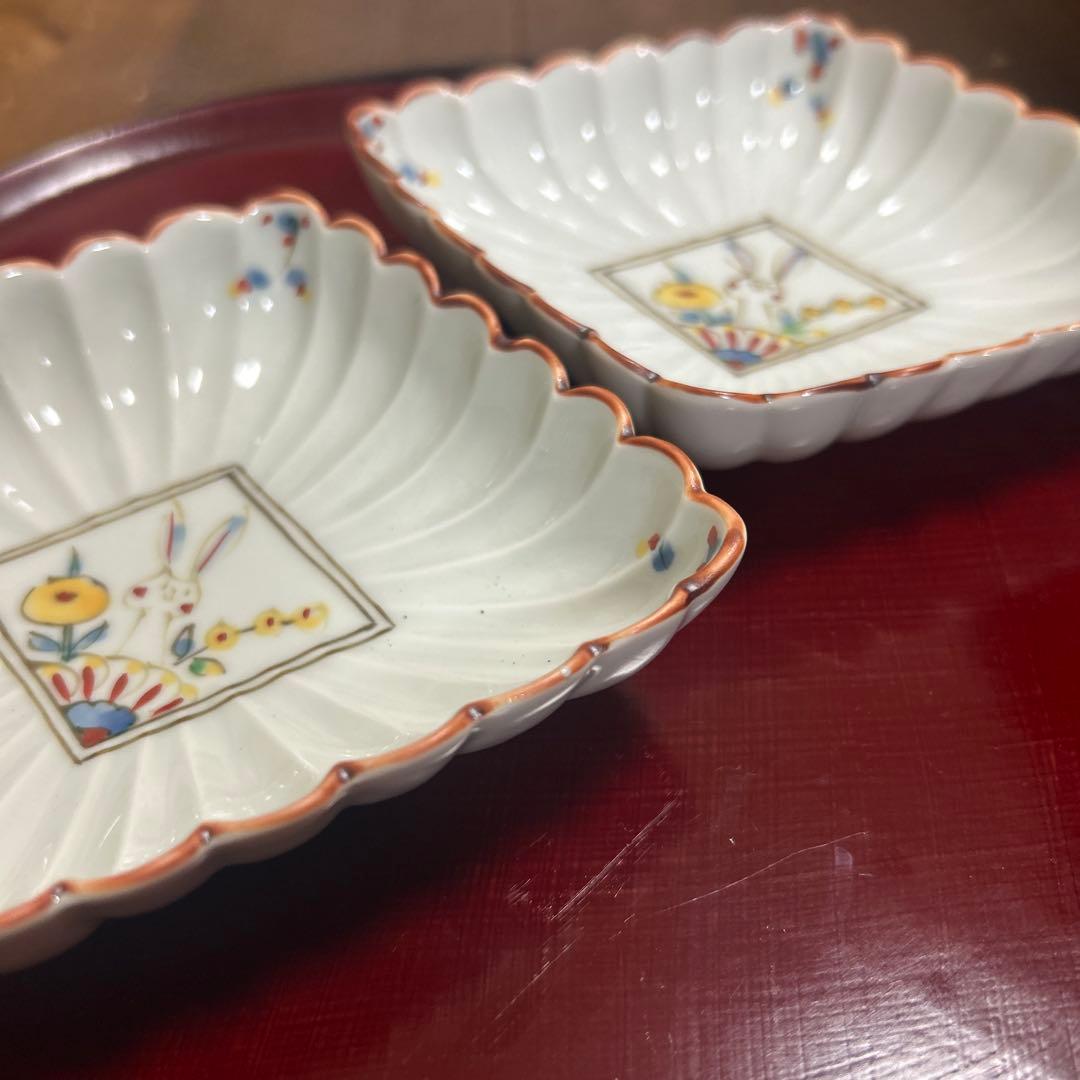 作家　陶芸作家　空萌工房 うさぎ 田口紀美子　菊割菱鉢　２枚セット