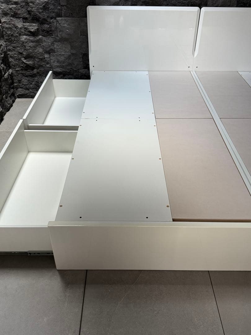 ②ニトリ深型引出し付きシングルベッドフレーム|ホワイト|おまけマットレス