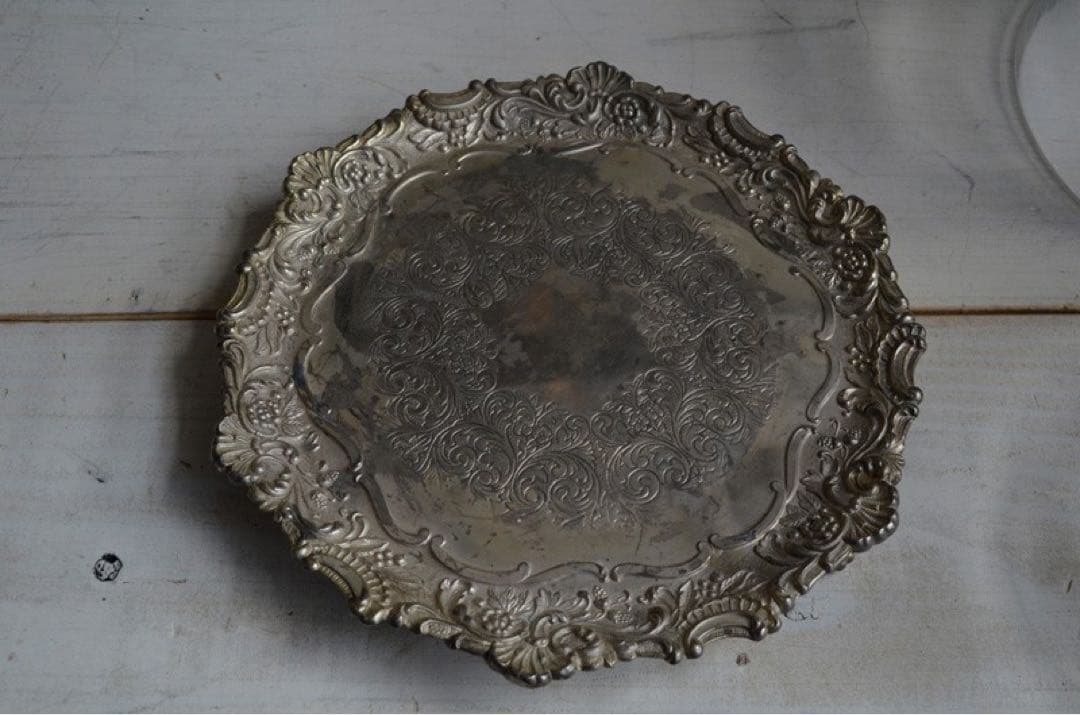 ＊訳あり イギリス アンティーク☆ガラスドームH25cmシルバープレート台座付き