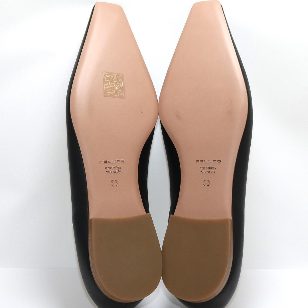 【極美品】ペリーコ ダマ フラットパンプス 38 黒 レザー スクエアトゥ 革靴