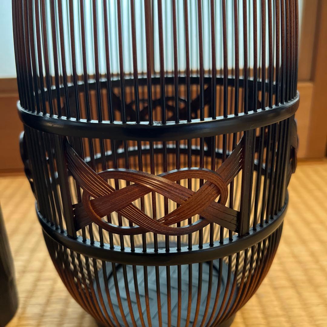 新品 花瓶 花器 【駿河竹千筋細工 伝統工芸】 竹製 茶道具 豪華編み込み模様