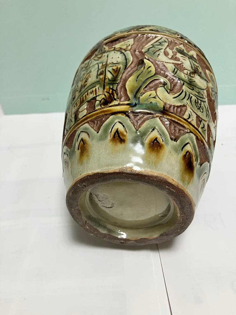 琉球　沖縄　壺屋焼【故】島袋常明作　エジプト紋壺　ヤチムン　やちむん　希少　レア