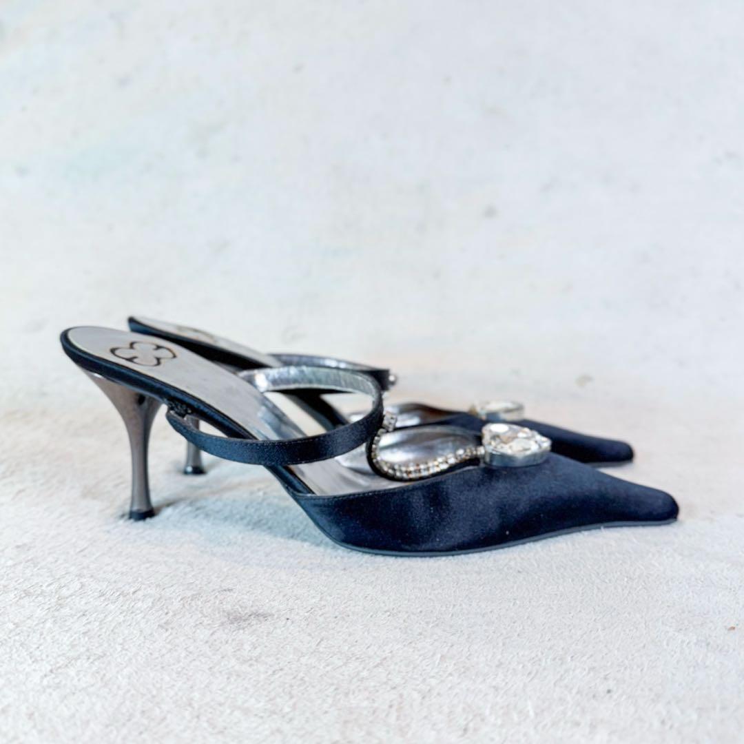 ESCADA エスカーダ ハートビジュー サテン ミュール 37 黒