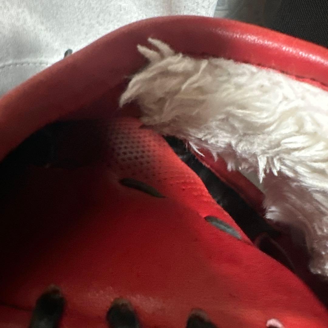 レッド 軟式グローブ レザー製 ストライプデザイン