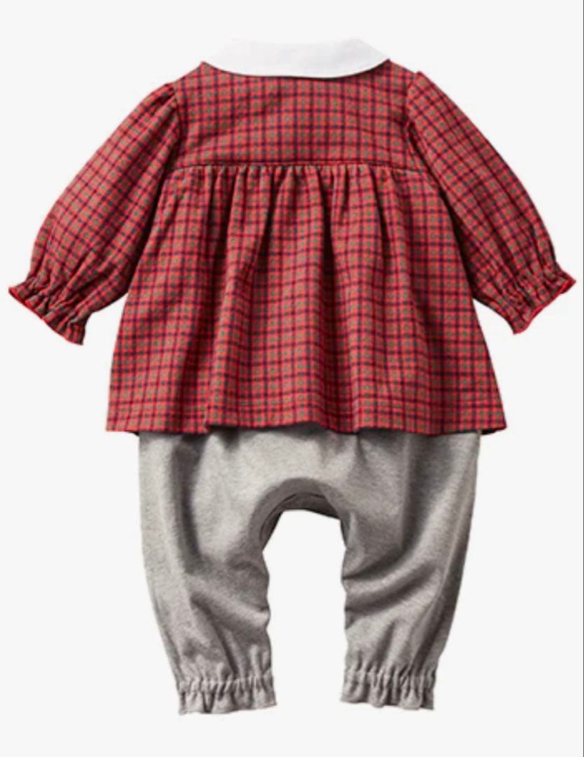 【美品】familiar 赤 チェック柄70cmロンパース(定価18150円)