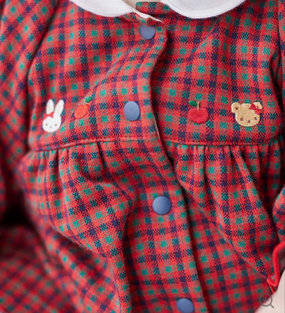 【美品】familiar 赤 チェック柄70cmロンパース(定価18150円)
