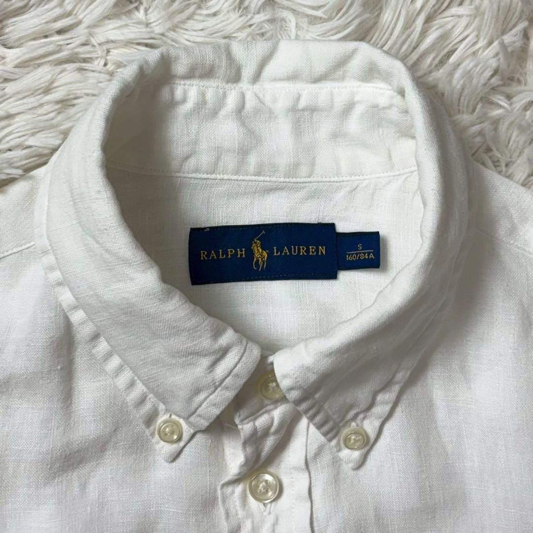 美品　ラルフローレン　長袖リネンシャツ　ポニー刺繍　白