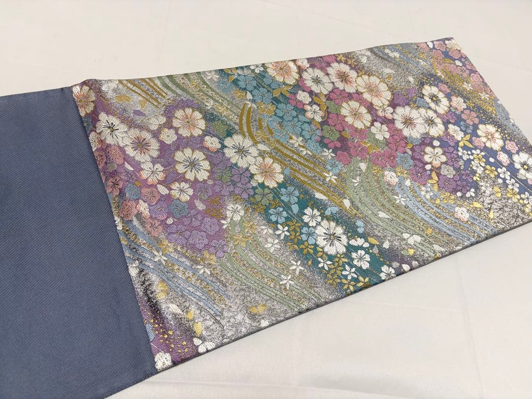 Cやまと誂製 撫子 桜 花々尽くし 金銀糸 銀通し 正絹 六通 袋帯 フォーマル