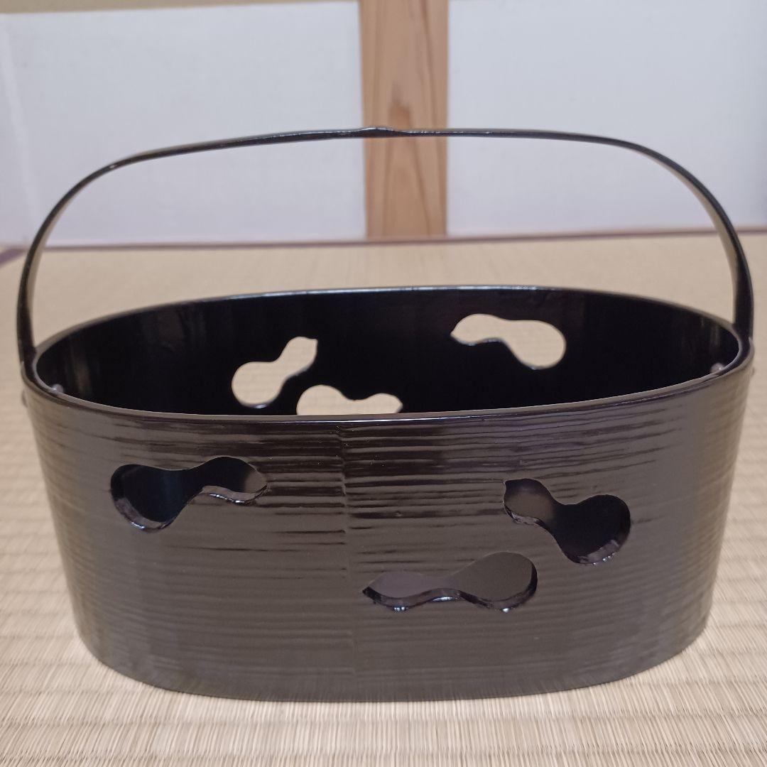 一閑塗　六瓢透　手付　莨盆　鵬雲斎好　裏千家　茶道具　漆器　漆芸　木製　⑪