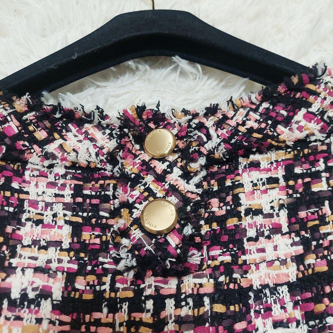 TOCCA ミックス ツイードワンピース フリンジ 金ボタン 大きいサイズ 4