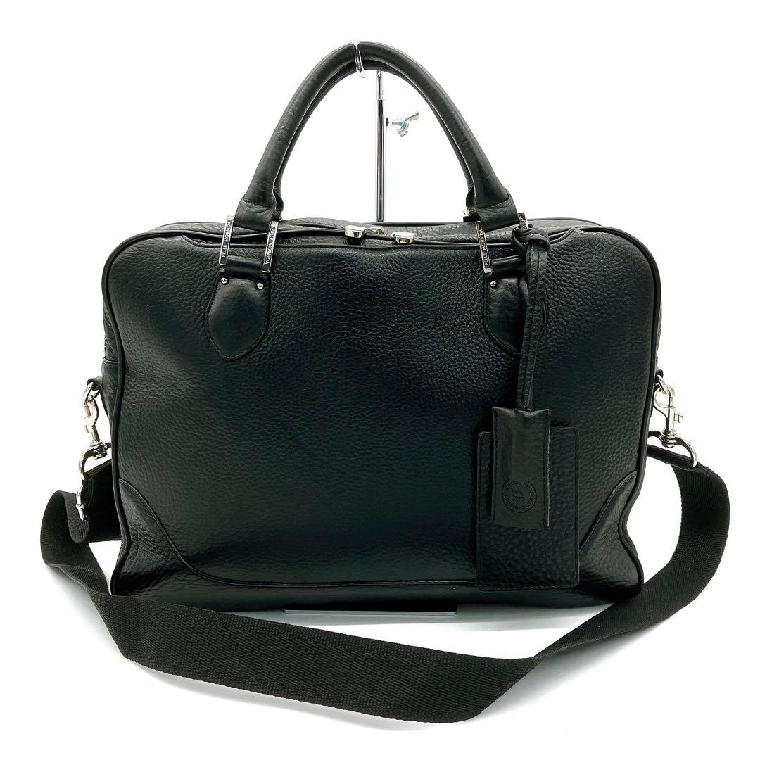 【PELLE MORBIDA】ビジネスバッグ　シルバー金具　レザー　ブラック