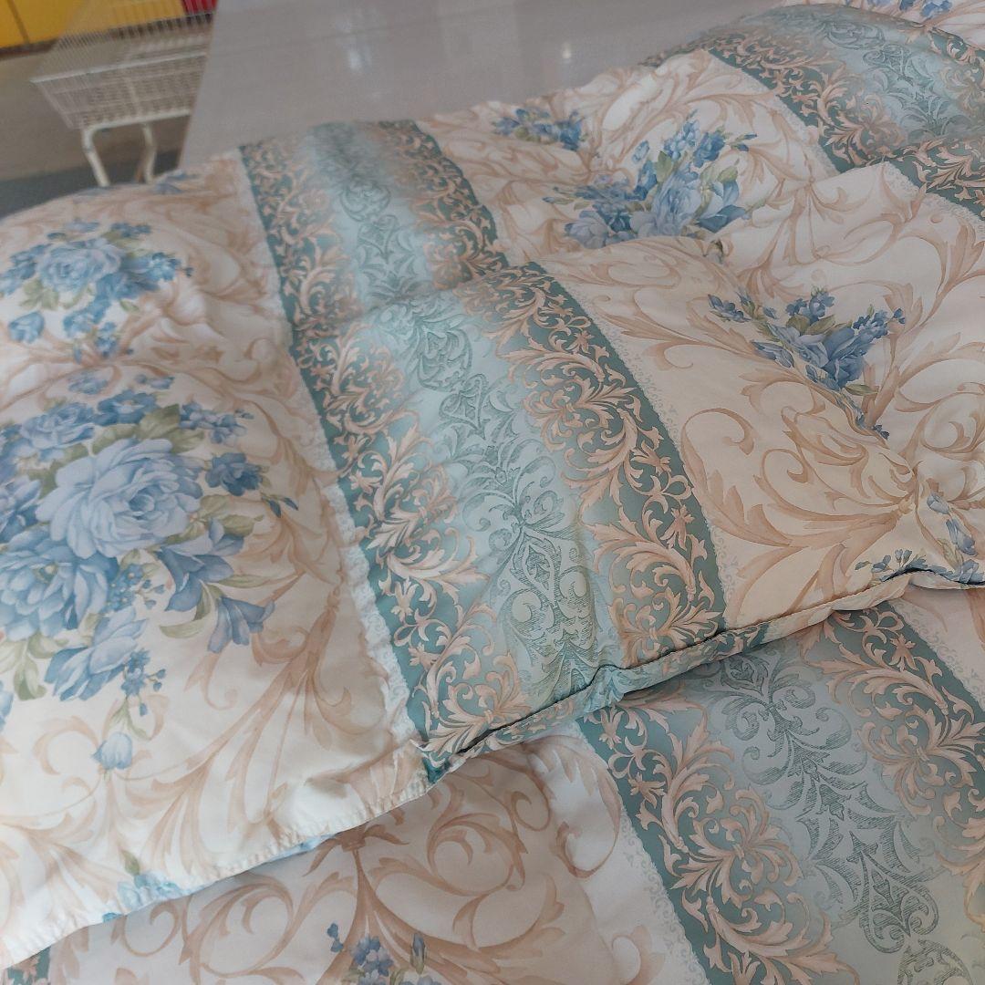 羽毛花柄掛け布団 ブルガリア産 ホワイトダウン 中古